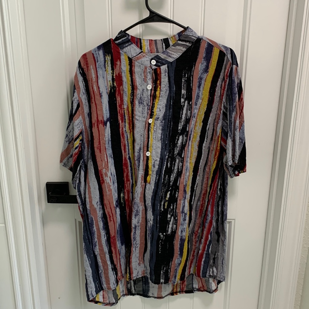 Mens Amazon mandarin collar 3/4 button up